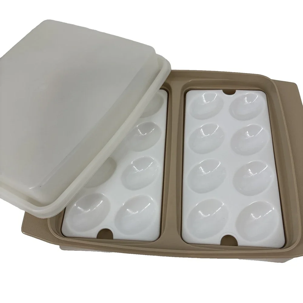Vintage Tupperware Picnic Deviled Egg Carrier Holder 723-1  Lid, Inserts 4 piece